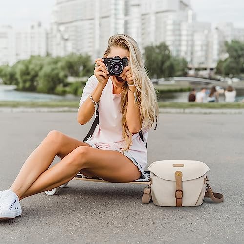 BAGSMART Canvas Crossbody Camera Bag with Rain Cover Women Men, Ivory White | SLR DSLR Camera Case, Compact Camera Shoulder Bag - color: 02-Ivory White