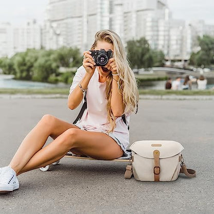 BAGSMART Canvas Crossbody Camera Bag with Rain Cover Women Men, Ivory White | SLR DSLR Camera Case, Compact Camera Shoulder Bag - color: 02-Ivory White