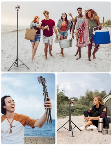 Pnitri 71'' Phone Tripod Stand, Extendable Reinforced Aluminum Phone Stand with Wireless Remote, Stable Cellphone Tripod Compatible with iPhone 15/14/13 Galaxy S23/S22 Huawei. - style: Black