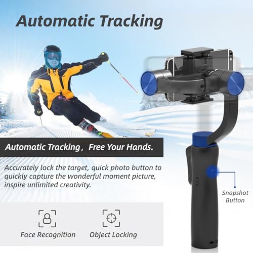 3 Axis Handheld Gimbal Stabilizer for Smartphone, S5 Foldable Phone Video Stabilizer with Face Tracking, Anti-Shake, 12H Battery, for iPhone Android