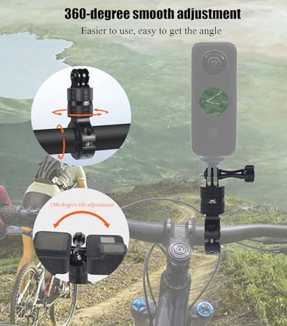 Niewalda Aluminum Bike/Motorcycle Handlebar Mount for GoPro, AKASO Campark and Other Action Cameras, 360 Degrees Rotary Motorcycle Camera Mount Upgrade - size: 360 degree rotating Handlebar Mount