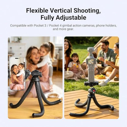 NEEWER Camera Tripod with Remote, Mini Flexible Vlog Phone Tripod Stand with Action Camera Mount Adapter, Hidden Phone Holder & Cold Shoe Compatible with iPhone Hero13 12 11 10 9, Max Load 4.4lb, TP34