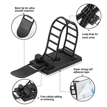 100Pcs Adhesive Cable Management Clips with 50Pcs Zip Ties, Adjustable Nylon Cable Strap Ties Wire Clips Clamps Organizer with Strong Adhesive Tape, Extra Screw & Hole - 3.55 Inch Black - color: Black, size: L-100pcs