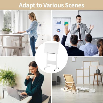 Mobile Podium, Adjustable Standing Desk with Caster Wheels, Adjustable Height 360° Swivel Desktop, Versatile Podium Laptop Desk Stand Up Desk Easel Presentation Lectern (White) - color: White