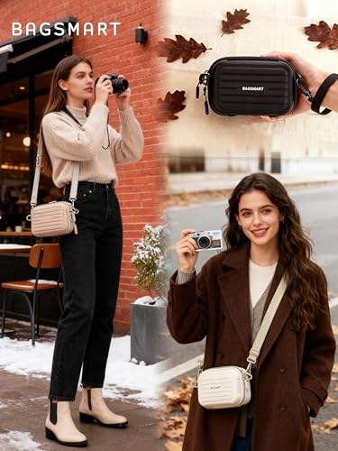BAGSMART Digital Camera Case, Small Camera Bag with 2 Carrying Ways, Brown | Lightweight Camera Sling Bag for Canon Powershnot ELPH 180/190/Sony DSCW800/DSCW830, Waterproof & Protective - color: Brown