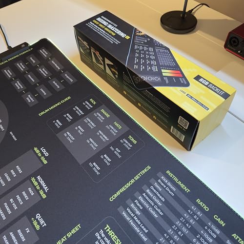 Mixing & Mastering Cheat Sheet Mousepad – 35×25cm (13.8"x9.8") & 80×30cm (31.5"x11.8") – Studio Desk Mat for Music Producers, DJs & Engineers – LED Version Available - size: XXL with LED (800x300mm)