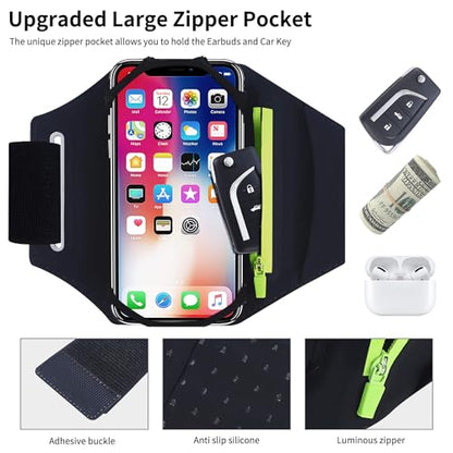 Detachable & 360° Rotatable Armband - Reflective Strap with Zipper Pocket Holder Bag - Compatible with iPhone 16 15 14 Pro Max Plus Samsung Galaxy Note for Running Workout Exercise Walking & Sports - color: Blue With Bag