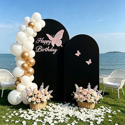 2 Pack Arch Backdrop Stand and Cover Set (7.2FT/6FT), Balloon Arch Stand, Metal Background Arch Stand, Backdrop Arch Frame, Wedding Arch for Backdrop (Black Cover) - color: Arch with Black Cover-(7.2FT/6FT)
