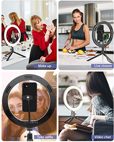 Ring Light with Stand OEBLD Dimmable Desk Selfie Ring Light with Phone Holder for Video Photography Remote Control for Makeup Live Streaming YouTube Lighting (D(10.2''Ring Light & Tripod)) - size: D(10.2