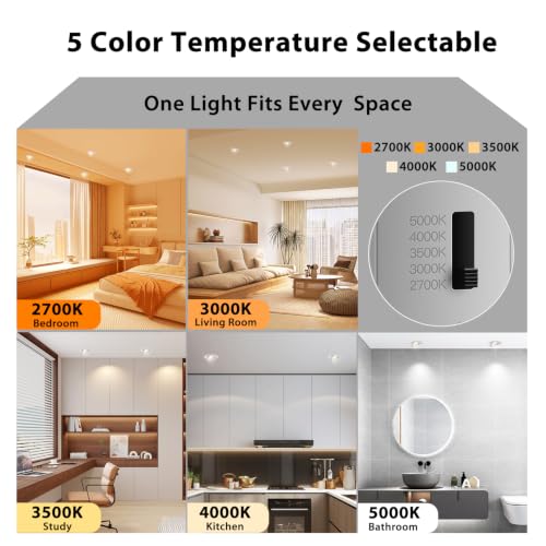 zouzai 4 Inch Gimbal LED Recessed Lights, White-Version 1.0, 6 Pack, with Junction Box, 360°+ 90° Adjustable, 5CCT 2700K-5000K, Dimmable, Canless Eyeball Downlight, CRI90+, 980LM 10W 120V, ETL - color: White-4 inch-Version 1.0, size: 6 Pack
