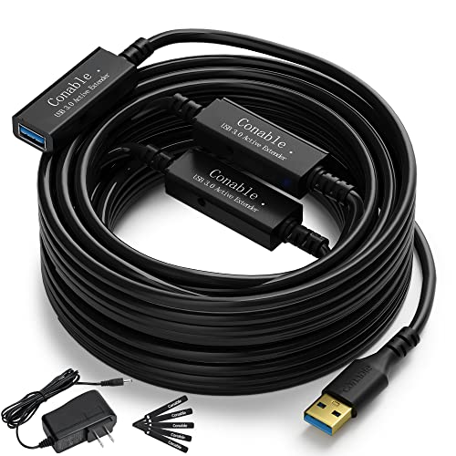 USB 3.0 Active Extension Cable 75 Feet, Long USB Type-A Male to Female Extender Cord, Built-in 3 Signal Booster Smart Chips, 5Gbps Transfer, Black USB Extension Cable with an AC Power Adapter (5V 2A) - size: 75 Feet (Active)