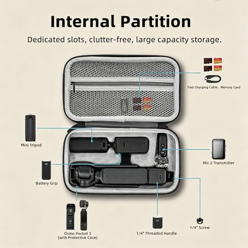Osmo Pocket 3 Case, Portable Carrying Bag for DJI Osmo Pocket 3 Creator | Combo/Xtra Muse Vlogging Camera, Hard Storage Bag with Wrist and Carabiner, Surface Waterproof Travel kit Accessories