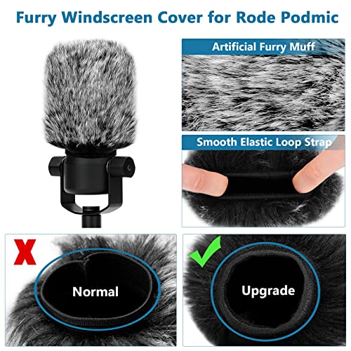 Windscreen Pop Filter Compatible with Rode Podmic, Procaster, Podcaster, NT1, NT1-A, NT2-A, NT-USB, K2, NT1000, NT2000,Mic Foam Cover +Furry Wind Muff Mic Cover Compatible with Rode Podmic,Combo 2Pack