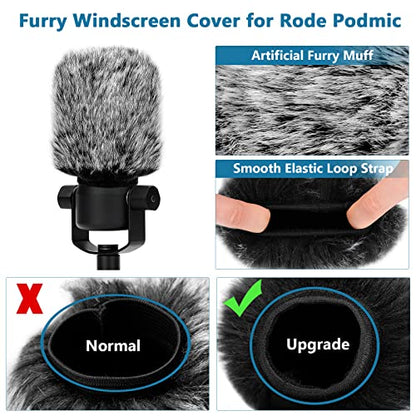 Windscreen Pop Filter Compatible with Rode Podmic, Procaster, Podcaster, NT1, NT1-A, NT2-A, NT-USB, K2, NT1000, NT2000,Mic Foam Cover +Furry Wind Muff Mic Cover Compatible with Rode Podmic,Combo 2Pack
