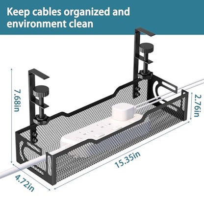 Under Desk Cable Management Tray, No Drill Mesh Desk Cable Tray, Wire Management Tray Cable Management Rack, Wire Organizer and Cable Management Box (Black) - color: 1Pack-Black (15.3'')
