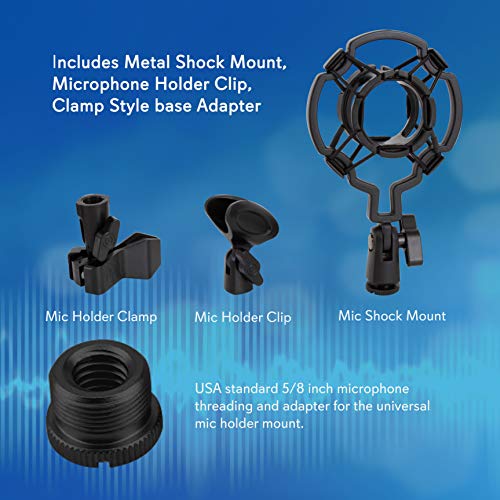 Pyle Suspension Boom Mic Stand with Shock Mount – Adjustable Desktop Mic Stand Boom Arm with Clamp, XLR Cable, Mic Clips – Heavy-Duty Microphone Stand for Podcast, Studio, Streaming, Broadcasting