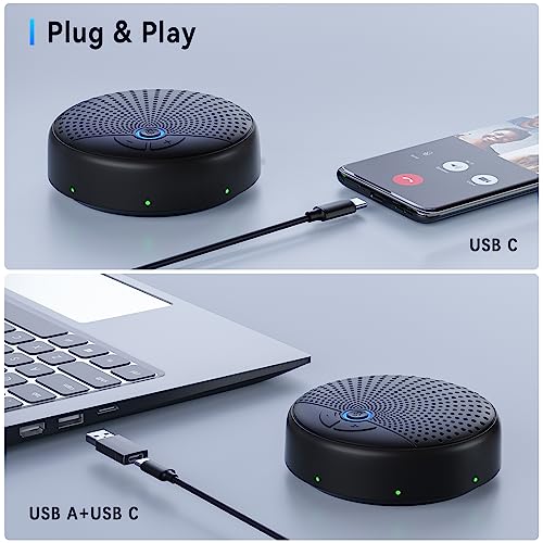 Conference Speaker and Microphone, 10 AI Mics 360° Voice Pick Up & Noise Reduction, USB Speakerphone for 10-15 People Conference Room, Compatible with Multi-Leading Platforms, Zoom, MS Team - color: Black