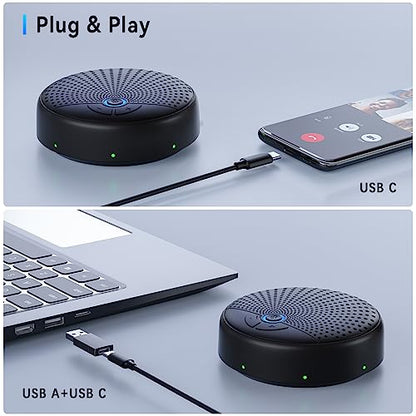 Conference Speaker and Microphone, 10 AI Mics 360° Voice Pick Up & Noise Reduction, USB Speakerphone for 10-15 People Conference Room, Compatible with Multi-Leading Platforms, Zoom, MS Team - color: Black