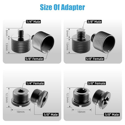 8 Pack Mic Stand Adapter 5/8 Female to 3/8 Male and 3/8 Female to 5/8 Male, 5/8 Female to 1/4 Male and 1/4 Female to 5/8 Male Screw Thread Adapter Mic for Microphone Stand Boom Arm Camera Tripod