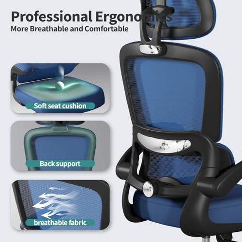 TRALT Office Chair Ergonomic Desk Chair, 330 LBS Home Mesh Office Desk Chairs with Wheels, Comfortable Gaming Chairs (1, Dark Blue) - color: Dark Blue