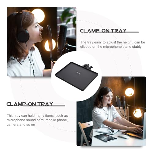 Microphone Stand Tray Adjustable Clamp on Shelf for Live Broadcast Sound Card Holder Mic Rack Stand Organizer for Singing Podcast Recording Streaming