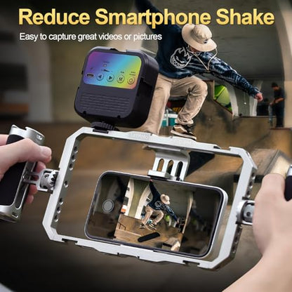 Leftfoto Universal Aluminum Phone Stabilizer Cage Smartphone Video Rig with Dual Handles for iPhone 17 Promax1615 Mini Pro Max 8 Plus for Samsung for Huawei Mate,for Vlogging/Video Shooting