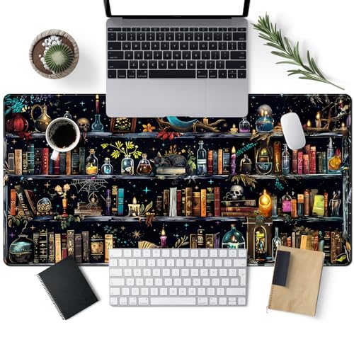 Bookshelf Desk Mat Black Library Aesthetic Desk Pad Large Gaming Mouse Pad 31.5x15.7 in Bookcase XXL Extended Mousepad Book Keyboard Mouse Mat for Work Game Office Home - color: Bookshelf Black