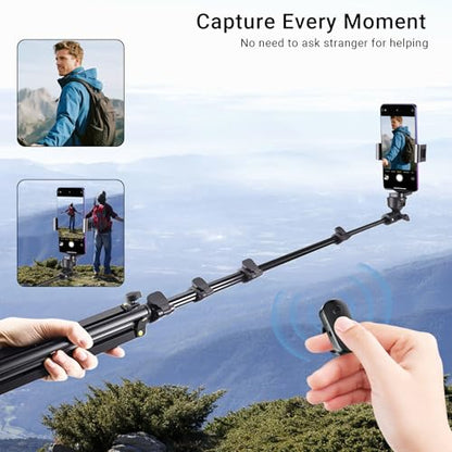 Phone Tripod Stand with Remote Zoom for Video Recording, Vlog Metal Selfie Stick Tripod for iPhone with Wireless Camera Shutter, Travel Extendable Phone Holder