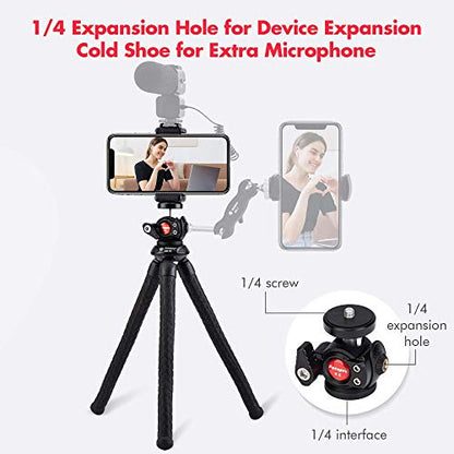 Fotopro RM-80 Flexible Tripod with Ball Head - Bendable Phone Stand for Travel Vlogging, Handheld Camera Mount, Compatible with Smartphones, Compact & Portable - style: RM-80+K2+SJ-85