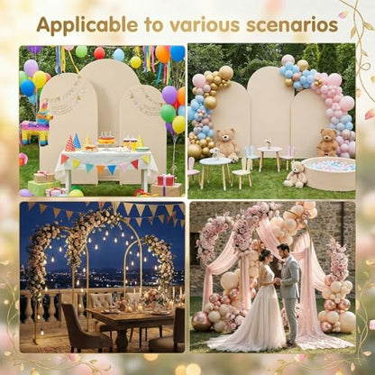 Toolterritary Set of 3 Metal Arch Backdrop Stand with Cover Set, (8FT, 7.2FT, 6.6FT Wedding Arch and Cover Set), Backdrop Arch for Party, Baby Shower, Birthday, and Graduation Ceremony - color: Beige, size: 8ft+7.2ft+6.6ft