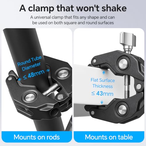 Super Clamp Camera Clamp Mount Monitor 360°Ballhead Magic Arm Double Ball Head Adapter with 1/4"-20 & 3/8"-16 Thread for Canon Nikon DSLR Camera/Gopro/LED Light Ronin-M/Ronin MX/FreeflyMOVI
