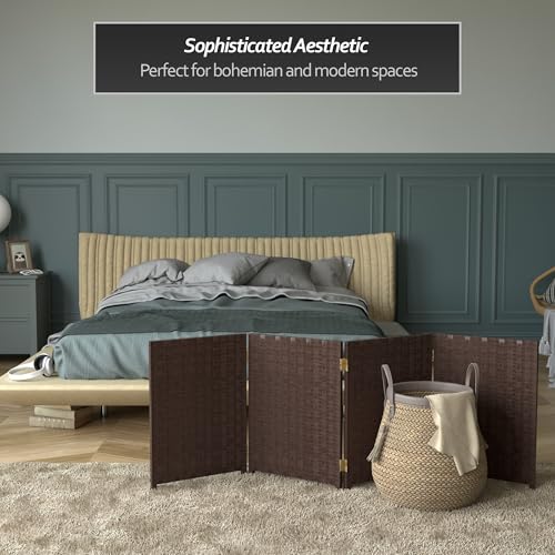 Red Lantern 2 ft. Short Woven Fiber Folding Screen - 4 Panel - Dark Mocha - color: Mocha, size: 4 Panel