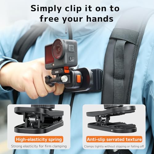 VRIG Backpack Strap Mount for Action Camera, 360 Backpack Shoulder Clamp Mount with Quick-Release Adapter for Go Pro Hero 13 12 Black, DJI Action 6/5 Pro, Insta 360 Ace Pro 2 (AC-97 Quick-Release) - size: AC-97 Quick-release
