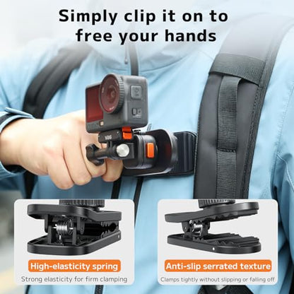 VRIG Backpack Strap Mount for Action Camera, 360 Backpack Shoulder Clamp Mount with Quick-Release Adapter for Go Pro Hero 13 12 Black, DJI Action 6/5 Pro, Insta 360 Ace Pro 2 (AC-97 Quick-Release) - size: AC-97 Quick-release