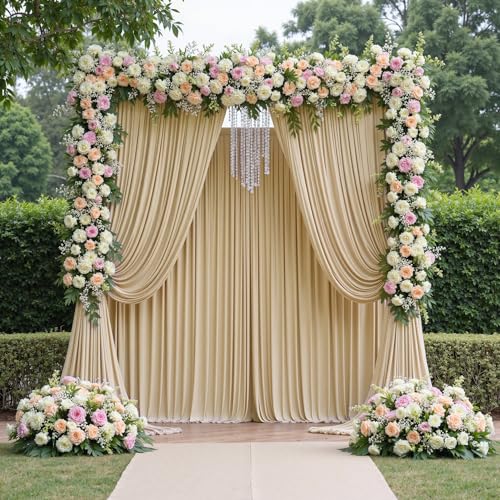 20ftx12ft Champagn Backdrop Curtains for Wedding-Wrinkle Free Backdrops Curtain Drapes Fabric Decorations Photo Back Drop Cloth for Baby Shower Photography Stage Reception 4Panels 12ft(H) x 5ft(W) - color: beige, size: W5' x H12'(4 panels)