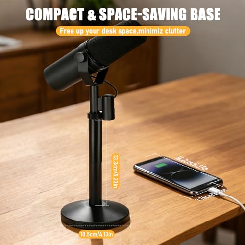 Desktop Microphone Stand for Shure SM7B/SM7DB, Adjustable Height with 2 Extension Rods, All-Metal Heavy-Duty, Easy Setup & Portable Space-Saving Mic Stand