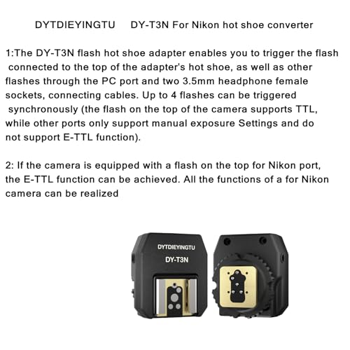 DY-T3N for Nikon Camera Flash Hot Shoe Adapter Mount Top-Mounted Expansion Accessory: Multi-Flash synchronous Shooting with Cable Converter A Set with 3 Wires (DY-T3N N03) - size: DY-T3N N03