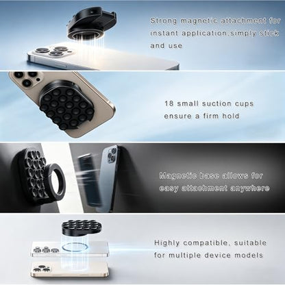 3-in-1 Magnetic Phone Holder with Suction Cup,Foldable & 360° Rotatable Magnetic Phone Mount for Car Dashboard, Suction Cup Phone Mount,Strong Magnetic Phone Stand for Desk, Gym, Kitchen, Desk