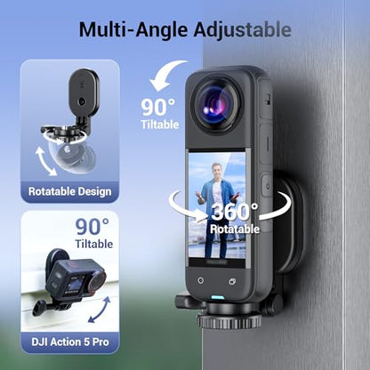 JJC Magnetic Mount Stand with 1/4"-20 Screw for DJI Osmo Pocket 4 3 Osmo 360 Action 5 Pro 4 3 for Insta360 X5 X4 X3 Ace, Foldable Steering Holder Bracket Base, Strong Magnets, Angle Adjustable - color: Foldable Magnetic Mount w. 1/4" 20 Screw