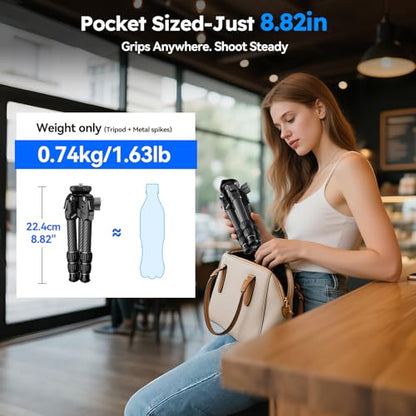 SIRUI Carbon Fiber Mini Tripod with Bowl Base, 33lbs Max Load, Ultra-Lightweight 1.63lbs, 8.82in Folded, 360° Panorama & ±15° Tilt for Camera/Phone/Vlogging（AM-223LS） - style: Bowl Base Tripod