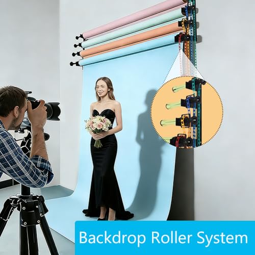 MagicLine Photography Backdrop Wall Mount 4 Roller Support System,Manual Photo Background Holder for Ceiling/Light Stand Mount & 2 Hooks,8 Expand Bars,4 Chains,Backdrop Stand for Home Studio