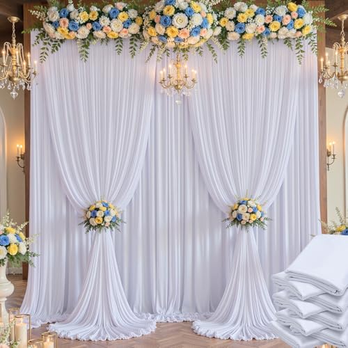 40×14 ft White Wrinkle Free Backdrop Curtain, Soft Silky Polyester Wedding Drapes 8 Panels 14ft Height Photo Backdrop Curtains for Parties Birthday Baby Shower Photography Background Cloth - color: White, size: 14ft Long_8 Panels
