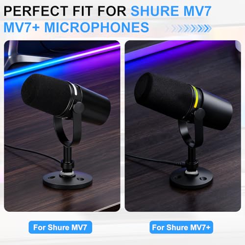 Desktop Microphone Stand for Shure MV7/MV7+, Premium Low-Profile Detachable Microphone Base with Locking Nut, Secure & Space-Saving Desktop Stand for Shure MV7 and MV7+ Podcast Mic - size: for Shure MV7/MV7+