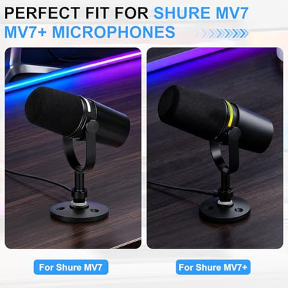 Desktop Microphone Stand for Shure MV7/MV7+, Premium Low-Profile Detachable Microphone Base with Locking Nut, Secure & Space-Saving Desktop Stand for Shure MV7 and MV7+ Podcast Mic - size: for Shure MV7/MV7+