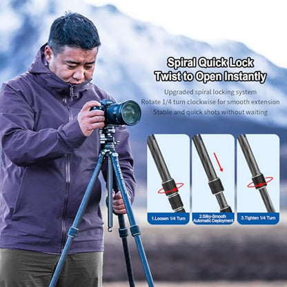 CAVIX 57"/145cm Carbon Fiber Tripod, Lightweight Tripod for Camera, 360° Panorama Tripod Ball Head, 1/4" Arca QR Plate, Travel Tripod Monopod for DSLR Video Camcorder, Max Load 33lb/15kg. - size: Carbon Fiber(57")