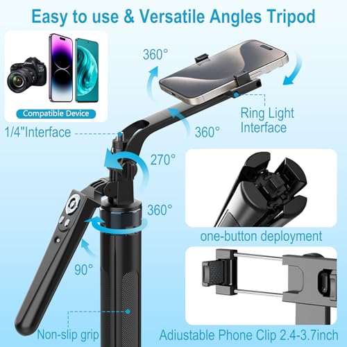 71" Content Creator Essentials Vlogging Kit - 2 Lights & 2 Mics, 360° Rotating Auto Face Tracking Tripod for iPhone/Android/Camera with Wireless Remote, No App for Vlog, Live, Video Record