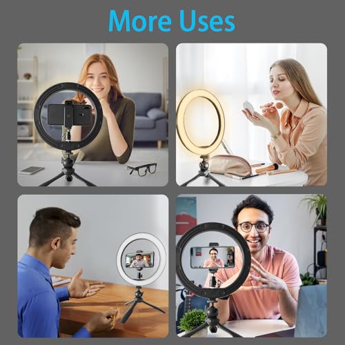 10" Desk Ring Light with Stable Tripod & Phone Holder, 120 LEDs 5-Color 10-Level Dimmable, Wireless Bluetooth Remote, Phone Selfie Light for Desk/Zoom/YouTube/TikTok - size: 10" Desktop