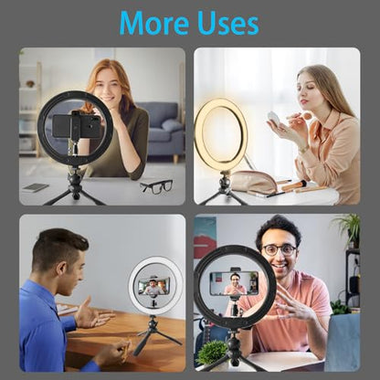 10" Desk Ring Light with Stable Tripod & Phone Holder, 120 LEDs 5-Color 10-Level Dimmable, Wireless Bluetooth Remote, Phone Selfie Light for Desk/Zoom/YouTube/TikTok - size: 10" Desktop