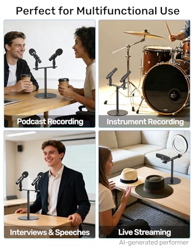 Desktop Stereo Array Spacing Mic Stand with Weighted Base & Adjustable Positioning Bar – Dual Microphone Mount Holder for XY/ORTF Recording, Ideal for Podcasting, Studio and Tabletop Use - size: Mic Bar with Stand