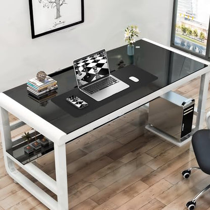 AFIING Black Desk Mat 31.5" x 12", Leather Desk Pad | Waterproof PU Leather, Non-Slip Rubber Base, Desk Protector, Office & Home - color: Pureblack